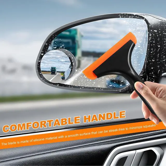 Alt view image 4 of 6 - Small Silicone Window Squeegee, 5.9" Windshield Scraper Water Wiper with 7.5" Non-Slip Handle, Multi-Purpose Window Cleaning Squeegee Water Blade for Glass Mirror Countertop