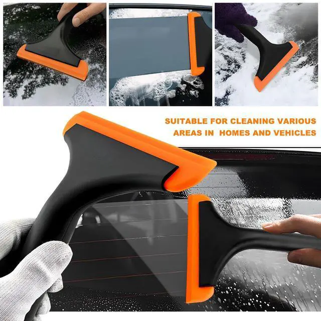Alt view image 6 of 6 - Small Silicone Window Squeegee, 5.9" Windshield Scraper Water Wiper with 7.5" Non-Slip Handle, Multi-Purpose Window Cleaning Squeegee Water Blade for Glass Mirror Countertop