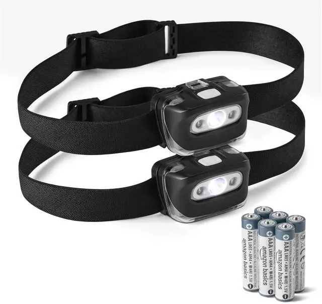 Main image of Outdoor and Camping Essentials Headlamps, 45-Degree Adjustable, 7 Lighting Modes with Red Light, Water Resistant, 2-Pack, Black