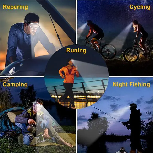 Alt view image 7 of 7 - 2 Pack LED Headlamp, Rechargeable Motion Sensor Wide Beam Headlight | 350 Lumens 230° Wide Beam, Lightweight, 5 Light Modes, Adjustable, Waterproof for Outdoor Running Camping Hiking Fishing