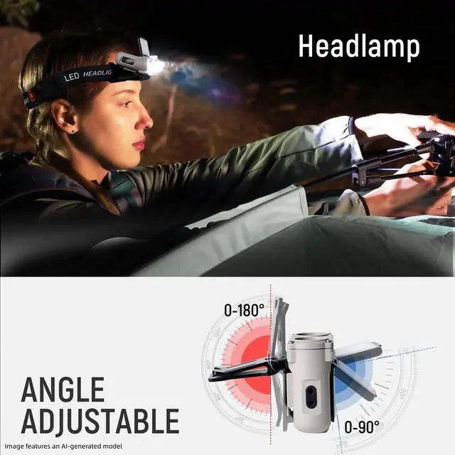 Alt view image 5 of 7 - 2-in-1 Rechargeable Headlamp & Hat Light, 800LM Clip-On Cap Light | 5 light modes, red light, 180° adjustable beam, up to 80H runtime for work & dog walkingGrey, 1 Pack