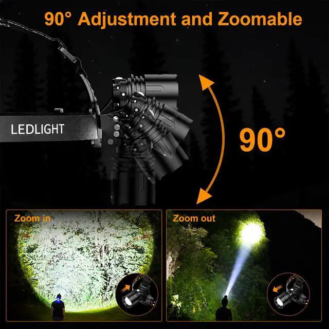 Alt view image 6 of 7 - Rechargeable Headlamp 3000 Lumens, LED Brightest Headlamps for Adults with 7500mAh Battery, Motion Sensor Waterproof Headlamp for Camping Hiking Hunting - Dual Light Sources Warm & White Light