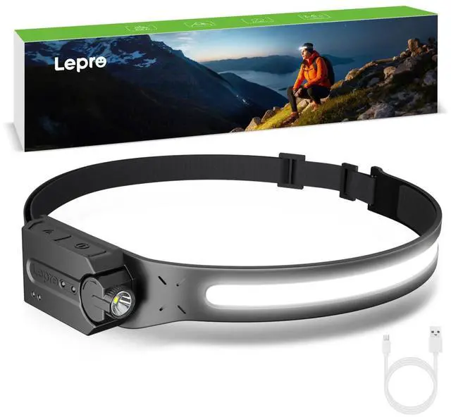 Main image of LED Rechargeable Headlamp Motion Sensor 230°Wide Beam Waterproof | Adjustable spotlight,Wide range illumination,Hands-free lighting,USB-C rechargeable,5 lighting modes,Camping,Hiking,Cycling