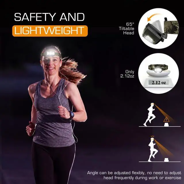 Alt view image 3 of 7 - Headlamp, 300 Lumens LED Head Lamp for Kids & Adults, Red Light | Batteries Included, White Red & Green Light Modes, Memory Function, 65° Tiltable, 5 Modes, For Camping, Hiking, Emergency