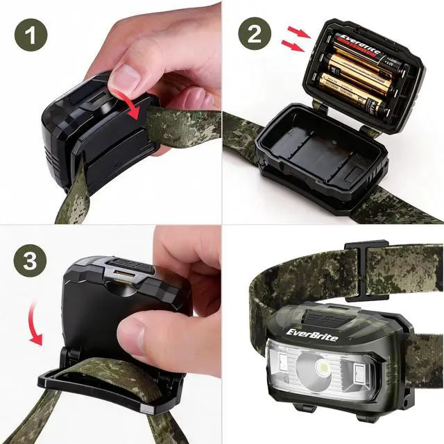 Alt view image 5 of 7 - Headlamp, 300 Lumens LED Head Lamp for Kids & Adults, Red Light | Batteries Included, White Red & Green Light Modes, Memory Function, 65° Tiltable, 5 Modes, For Camping, Hiking, Emergency