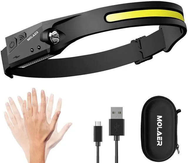 Main image of Rechargeable LED Headlamp, 230° Illumination Headlight with Motion Sensor, Lightweight, Weatherproof, 2 Light Source Head Lamp Flashlight for Camping, Hiking, Running, Outdoor - Adults and Kids