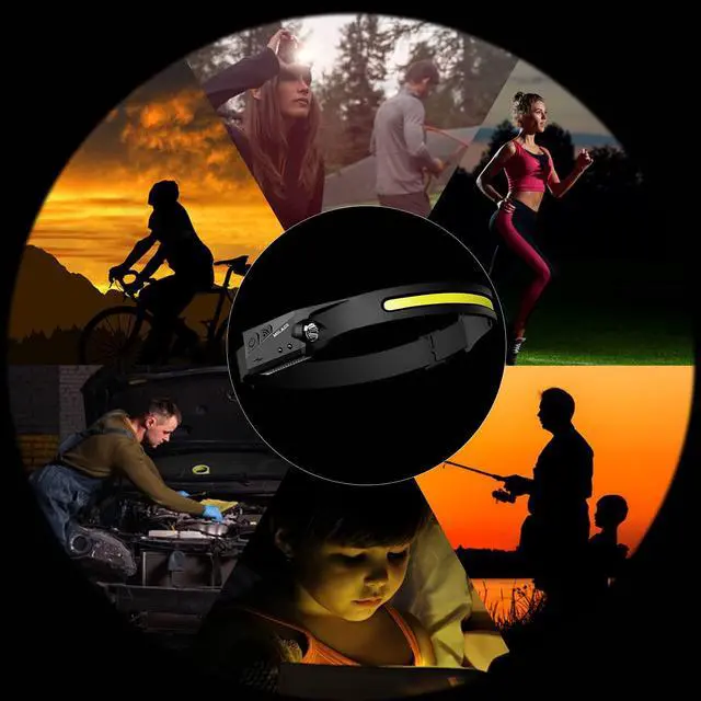 Alt view image 7 of 7 - Rechargeable LED Headlamp, 230° Illumination Headlight with Motion Sensor, Lightweight, Weatherproof, 2 Light Source Head Lamp Flashlight for Camping, Hiking, Running, Outdoor - Adults and Kids