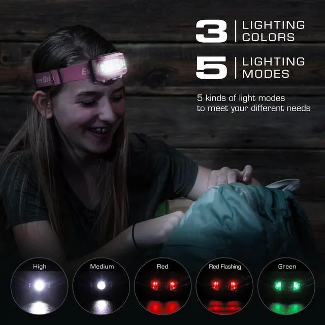 Alt view image 2 of 7 - Headlamp, 2 Pack Kids Headlamp with Red Light and Memory Function, Head Lamp for Adults and Kids with 5 Modes, Bright Headlamps for Camping, Running, Christmas Gifts, Batteries Included