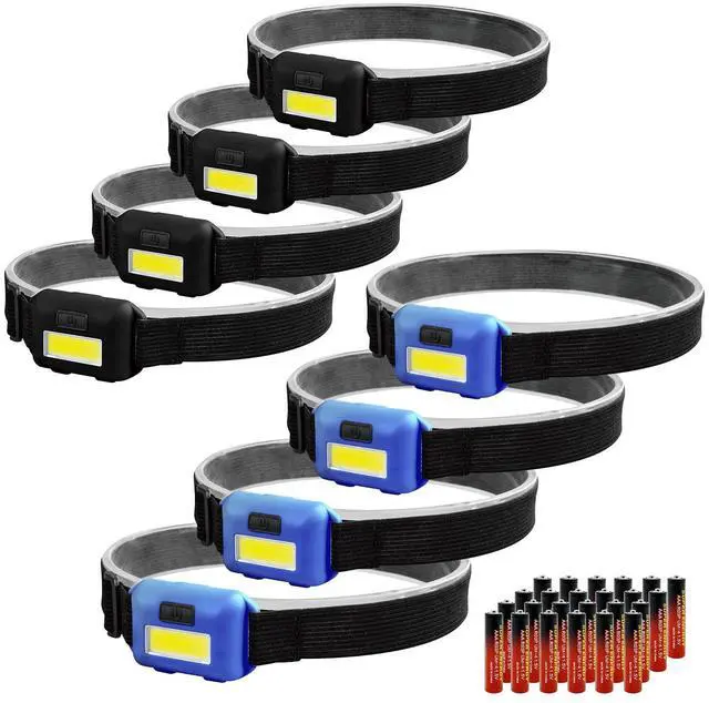 Main image of 8 Pack Led Headlamp for Adults and Kids | 1.1oz/31g | 3 Modes | 24 AAA Batteries | COB Flood Light | Waterproof | Head Lamp for Family Camping Running Reading Hiking