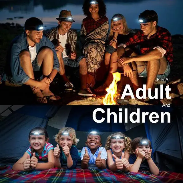 Alt view image 7 of 7 - 8 Pack Led Headlamp for Adults and Kids | 1.1oz/31g | 3 Modes | 24 AAA Batteries | COB Flood Light | Waterproof | Head Lamp for Family Camping Running Reading Hiking