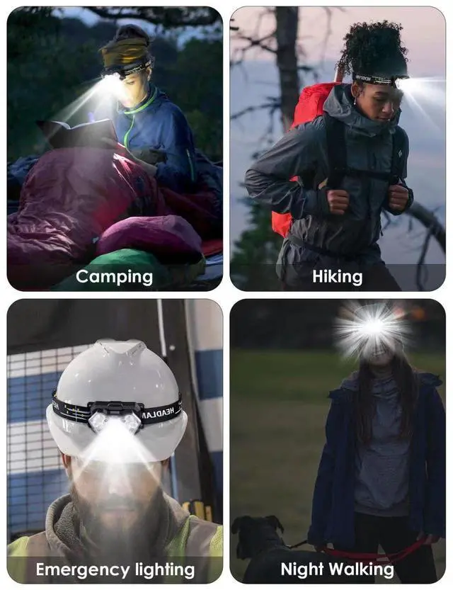 Alt view image 7 of 7 - 9 LED Headlamp Battery Powered, 2 Packs 2000 Lumens Headlight | 6 AAA Batteries Included, 6 Modes, Lightweight and Adjustable, IPX5 Waterproof Head Lamp for Camping, Outdoor, Running