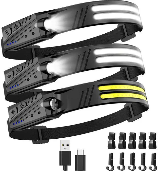 Main image of Headlamp Flashlight,3 Pack Super Bright 2000 Head Lamp,230°Wide Beam 1500mAh Lampe Frontale,5 Modes IPX5 Waterproof 0.14lb Lightweight Headlights for Camping Essentials Hiking