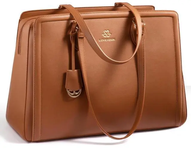 Main image of Laptop Bag for Women,15.6 Inch Laptop Computer Tote Bag, Large Capacity and Waterproof Leather Work Bags, Professional Business Office Handbag Purse, Great Gifts for Women, Brown