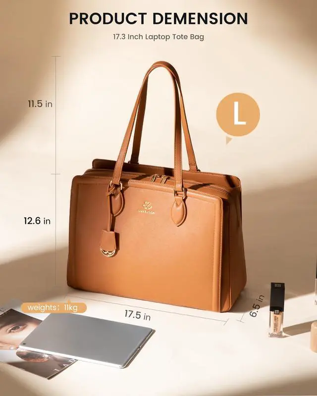 Alt view image 3 of 6 - Laptop Bag for Women,15.6 Inch Laptop Computer Tote Bag, Large Capacity and Waterproof Leather Work Bags, Professional Business Office Handbag Purse, Great Gifts for Women, Brown
