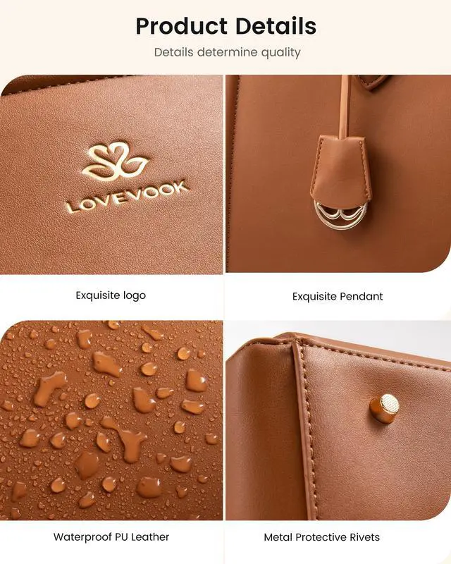 Alt view image 5 of 6 - Laptop Bag for Women,15.6 Inch Laptop Computer Tote Bag, Large Capacity and Waterproof Leather Work Bags, Professional Business Office Handbag Purse, Great Gifts for Women, Brown