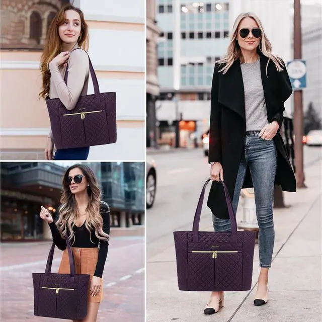 Alt view image 2 of 6 - Laptop Bag for Women 17 inch,Diamond Quilted Work Tote Bags Womens Laptop Tote Bag Computer Shoulder Bags,Stylish Travel Tote Bags Laptop Purse Briefcase Handbag with Clutch Purse,Off-white