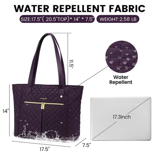Alt view image 4 of 6 - Laptop Bag for Women 17 inch,Diamond Quilted Work Tote Bags Womens Laptop Tote Bag Computer Shoulder Bags,Stylish Travel Tote Bags Laptop Purse Briefcase Handbag with Clutch Purse,Off-white
