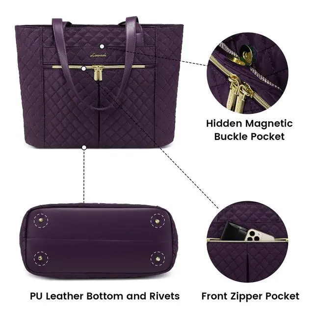 Alt view image 5 of 6 - Laptop Bag for Women 17 inch,Diamond Quilted Work Tote Bags Womens Laptop Tote Bag Computer Shoulder Bags,Stylish Travel Tote Bags Laptop Purse Briefcase Handbag with Clutch Purse,Off-white