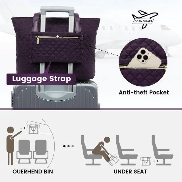 Alt view image 6 of 6 - Laptop Bag for Women 17 inch,Diamond Quilted Work Tote Bags Womens Laptop Tote Bag Computer Shoulder Bags,Stylish Travel Tote Bags Laptop Purse Briefcase Handbag with Clutch Purse,Off-white