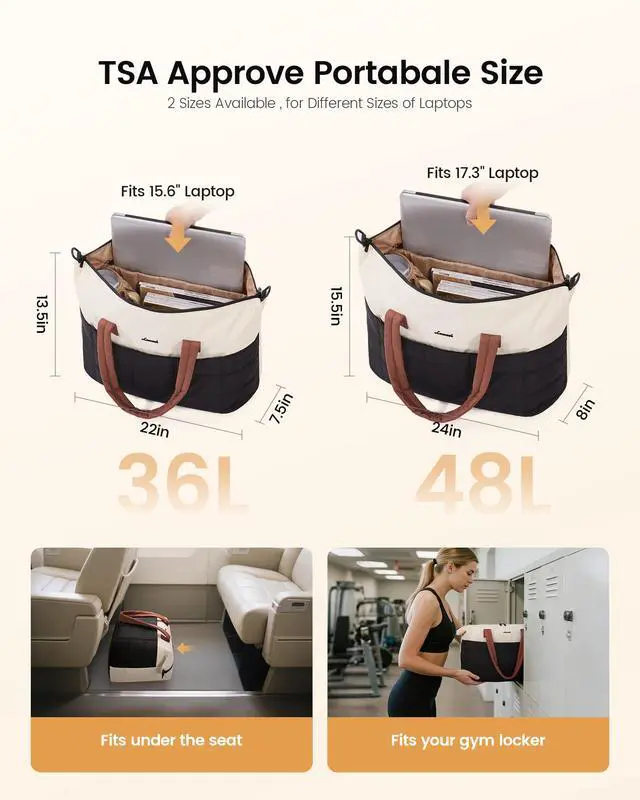 Alt view image 3 of 6 - Gym Bag for Women & Men with Wet Pocket,36L Puffer Laptop Work Bags for Women with Computer Compartment,Waterproof Teacher Tote Bags Workout Weekender Carry on Travel Bag,Large Purse Handbags