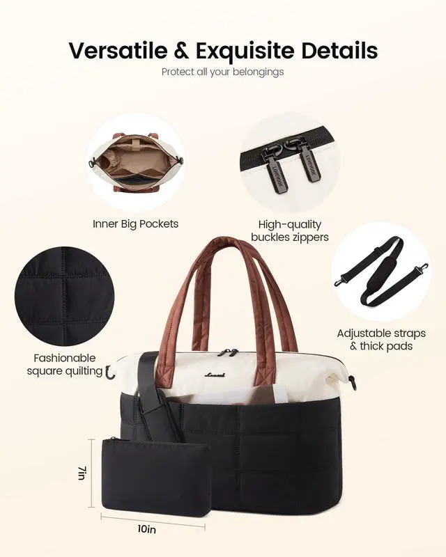 Alt view image 6 of 6 - Gym Bag for Women & Men with Wet Pocket,36L Puffer Laptop Work Bags for Women with Computer Compartment,Waterproof Teacher Tote Bags Workout Weekender Carry on Travel Bag,Large Purse Handbags