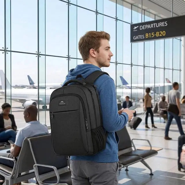 Alt view image 2 of 7 - Business Laptop Backpack, 15.6 Inch Travel Work Bag for Men Women | Water Resistant Daypack, Personal Item Bag Size, Anti Theft Pocket, Luggage Strap, Computer Backpack for Work College, Black