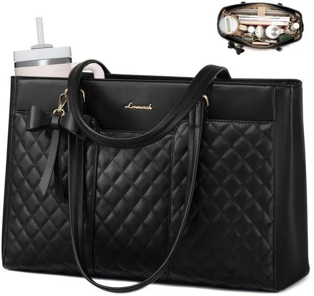 Main image of Laptop Tote Bag for Women,15.6 Inch Work Bags PU Leather Teacher Tote Bag,Waterproof Quilted Computer Bag for Office Professional Briefcase Gifts