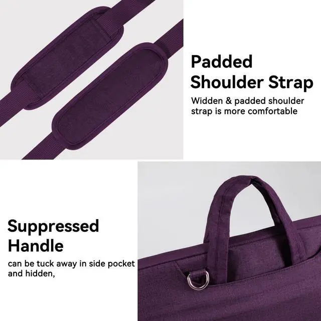 Alt view image 6 of 7 - 17.3-17 Inch Laptop Sleeve with Handle, MacBook Sleeve, Dark Purple | Splash-proof 17.3-inch laptop sleeve with handle and removable strap; fits Dell, HP and Lenovo notebooks for business travel