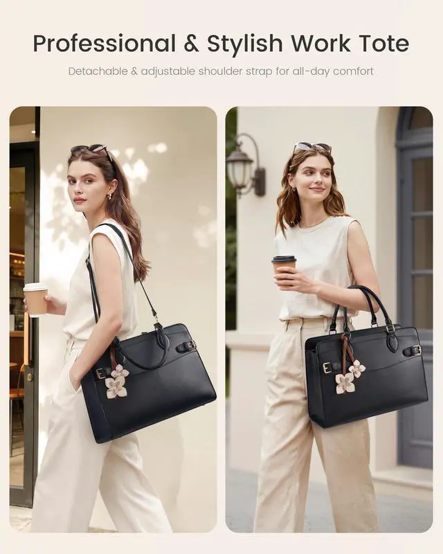 Alt view image 2 of 7 - Laptop Tote Bag for Women Work Computer Purse for Teacher Nurse | 15.6 inch Waterproof Leather Handbag with Large Cup Holder for Office Travel, Large Shoulder Bible Bag for Gift