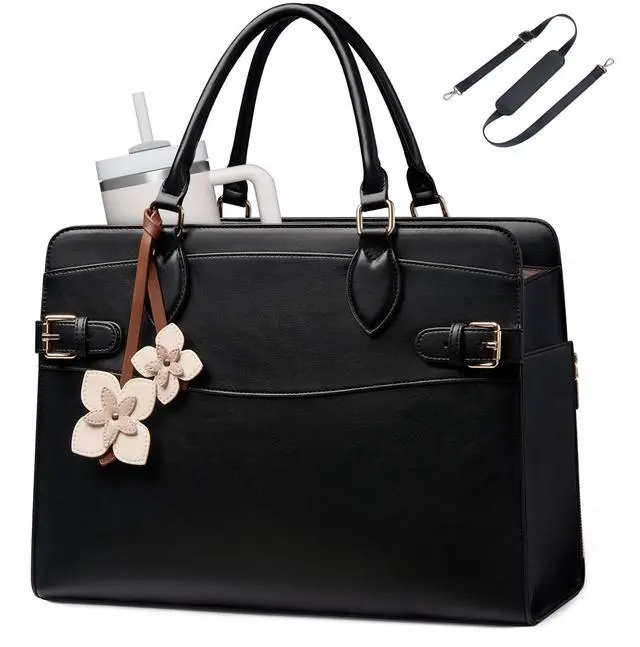 Main image of Laptop Tote Bag for Women Work Computer Purse for Teacher Nurse | 15.6 inch Waterproof Leather Handbag with Large Cup Holder for Office Travel, Large Shoulder Bible Bag for Gift