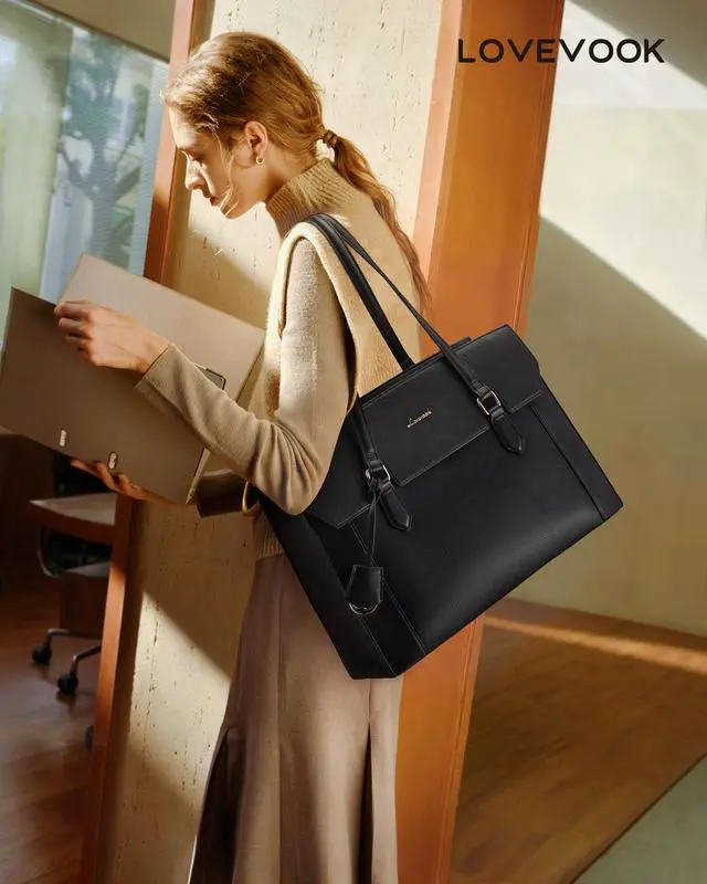 Alt view image 2 of 6 - Laptop Tote Bag for Women,Computer Work Bag With Large Cup Holder,15.6 Inch Waterproof PU Leather Purse Briefcase for Teacher