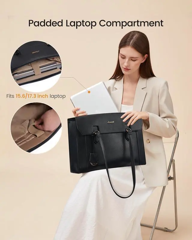 Alt view image 4 of 6 - Laptop Tote Bag for Women,Computer Work Bag With Large Cup Holder,15.6 Inch Waterproof PU Leather Purse Briefcase for Teacher