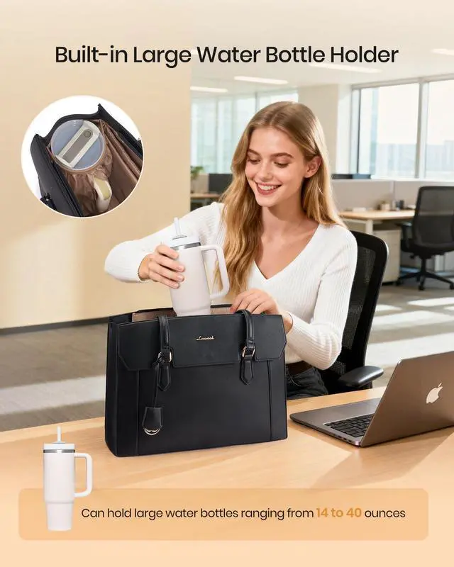 Alt view image 5 of 6 - Laptop Tote Bag for Women,Computer Work Bag With Large Cup Holder,15.6 Inch Waterproof PU Leather Purse Briefcase for Teacher