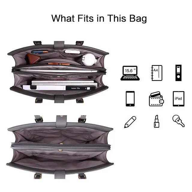 Alt view image 4 of 7 - Laptop Bag For Women 15.6 Inch Work Tote Bags PU Leather Computer Purse For Business Office With 3 Layer Compartments