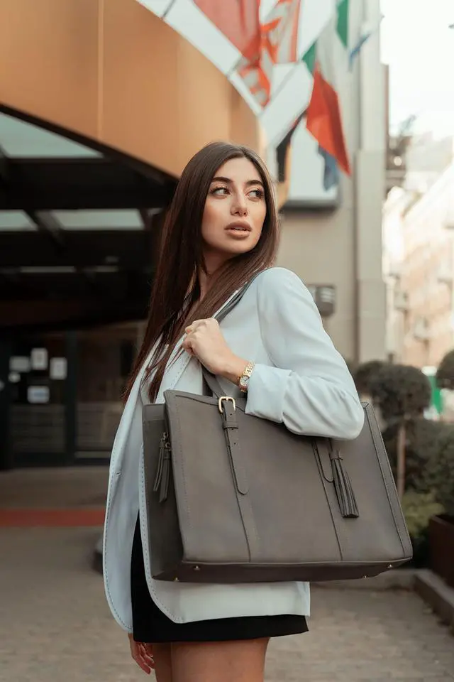 Alt view image 3 of 7 - Laptop Bag For Women 15.6 Inch Work Tote Bags PU Leather Computer Purse For Business Office With 3 Layer Compartments