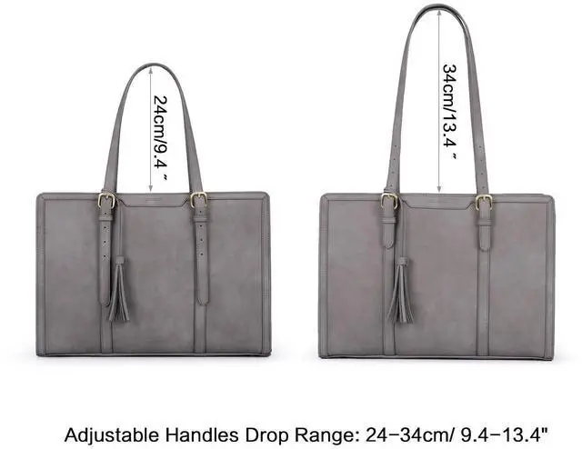 Alt view image 5 of 7 - Laptop Bag For Women 15.6 Inch Work Tote Bags PU Leather Computer Purse For Business Office With 3 Layer Compartments