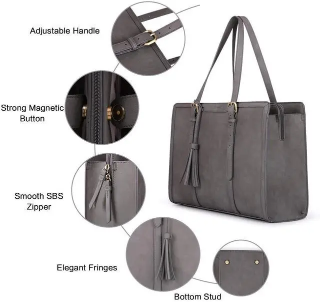 Alt view image 6 of 7 - Laptop Bag For Women 15.6 Inch Work Tote Bags PU Leather Computer Purse For Business Office With 3 Layer Compartments