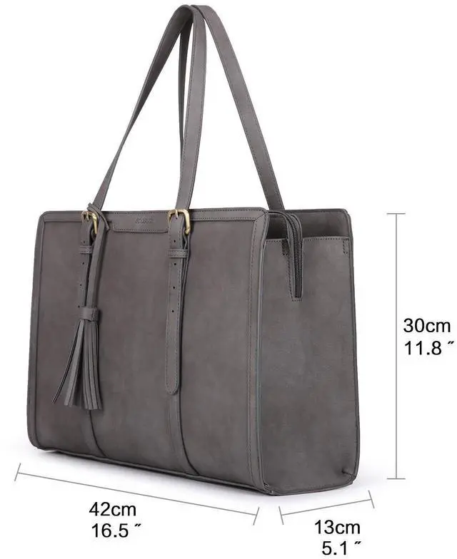 Alt view image 7 of 7 - Laptop Bag For Women 15.6 Inch Work Tote Bags PU Leather Computer Purse For Business Office With 3 Layer Compartments