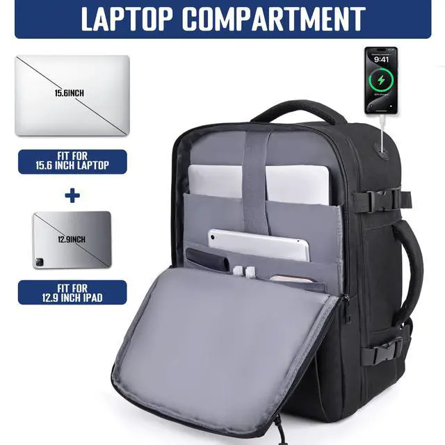 Alt view image 3 of 7 - Carry-on Backpack for Traveling Flight Approved Personal Item Bag | 17x13x8 Airplane Approved 180° Suitcase-Style Opening15.6inch Laptop Backpack Lightweight Weekender Overnight Bag