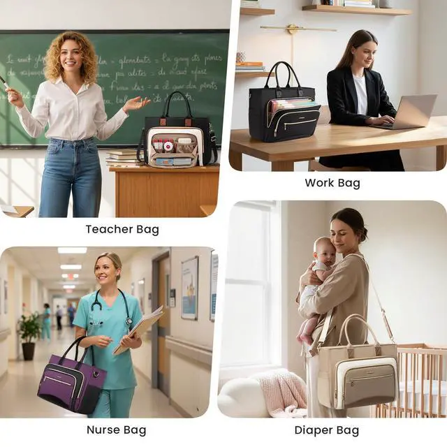 Alt view image 2 of 7 - Work Tote Bags for Women,Laptop Teacher Bag With File Organizer | Large Cup Holder,Teacher Tote Bag,Nurse Bags,Multi-Pockets Professional Briefcase Business Purses Handbag