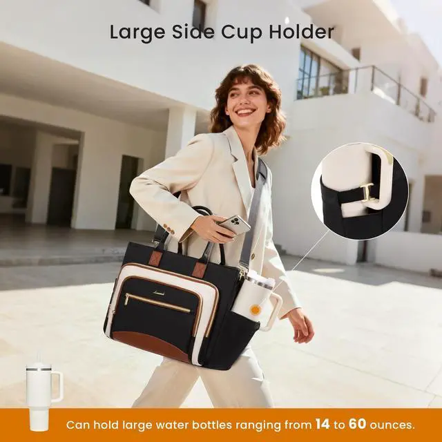 Alt view image 4 of 7 - Work Tote Bags for Women,Laptop Teacher Bag With File Organizer | Large Cup Holder,Teacher Tote Bag,Nurse Bags,Multi-Pockets Professional Briefcase Business Purses Handbag
