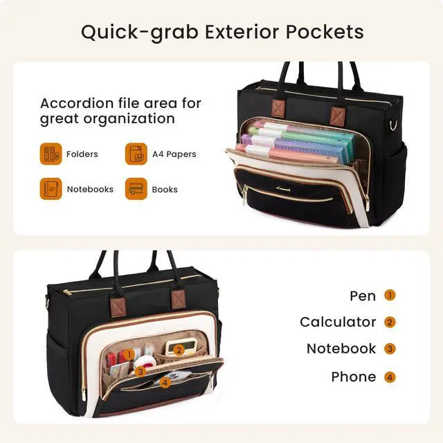 Alt view image 5 of 7 - Work Tote Bags for Women,Laptop Teacher Bag With File Organizer | Large Cup Holder,Teacher Tote Bag,Nurse Bags,Multi-Pockets Professional Briefcase Business Purses Handbag