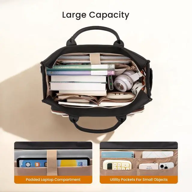 Alt view image 6 of 7 - Work Tote Bags for Women,Laptop Teacher Bag With File Organizer | Large Cup Holder,Teacher Tote Bag,Nurse Bags,Multi-Pockets Professional Briefcase Business Purses Handbag