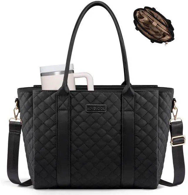 Main image of Teacher Tote Bag for Women, Quilted Work Tote Nurse Laptop Bag, Large Computer Shoulder Bags with Zipper for Travel