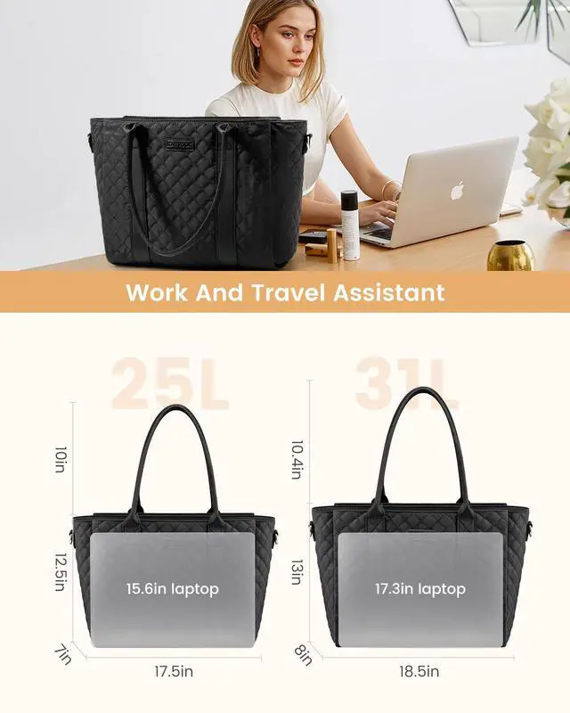 Alt view image 2 of 7 - Teacher Tote Bag for Women, Quilted Work Tote Nurse Laptop Bag, Large Computer Shoulder Bags with Zipper for Travel