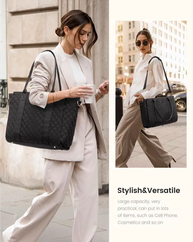 Alt view image 4 of 7 - Teacher Tote Bag for Women, Quilted Work Tote Nurse Laptop Bag, Large Computer Shoulder Bags with Zipper for Travel