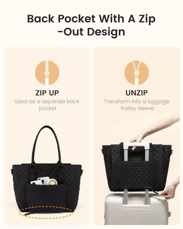 Alt view image 7 of 7 - Teacher Tote Bag for Women, Quilted Work Tote Nurse Laptop Bag, Large Computer Shoulder Bags with Zipper for Travel