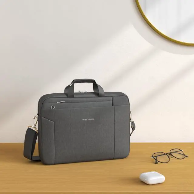 Alt view image 2 of 5 - 15.6 Inch Laptop Briefcase, Computer Bag lightweight Shoulder Bag | Multi-compartment,TSA friendly, luggage strap, laptop bag for business, men and women-Black Grey