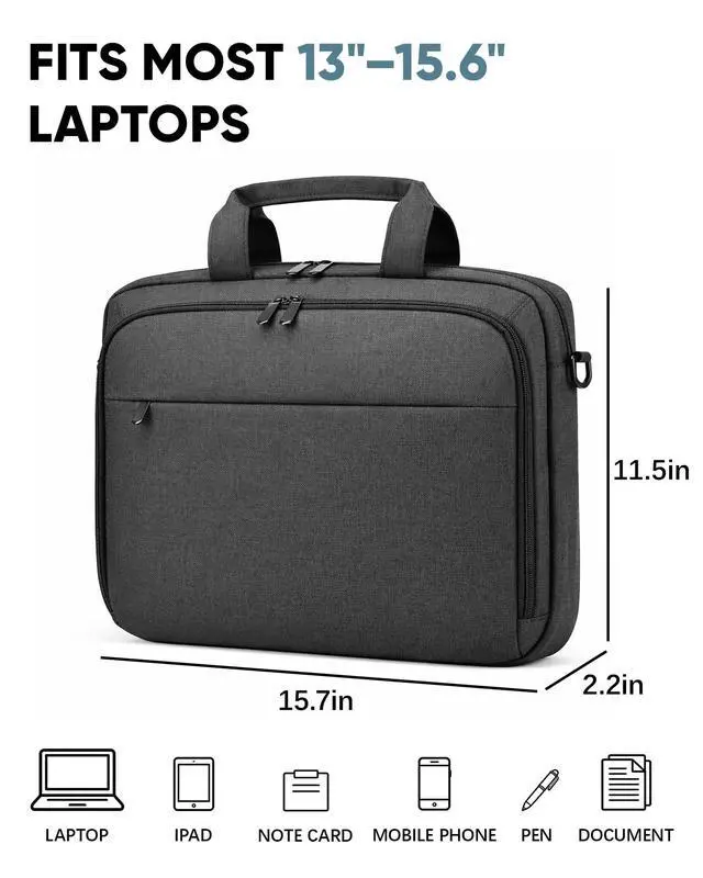 Alt view image 5 of 7 - Laptop Bag with File Organizer, 15.6" Laptop Case, Water-Resistant | Multi-Compartment Work Bag, Carry-On for Business Commute Work Travel Trip
