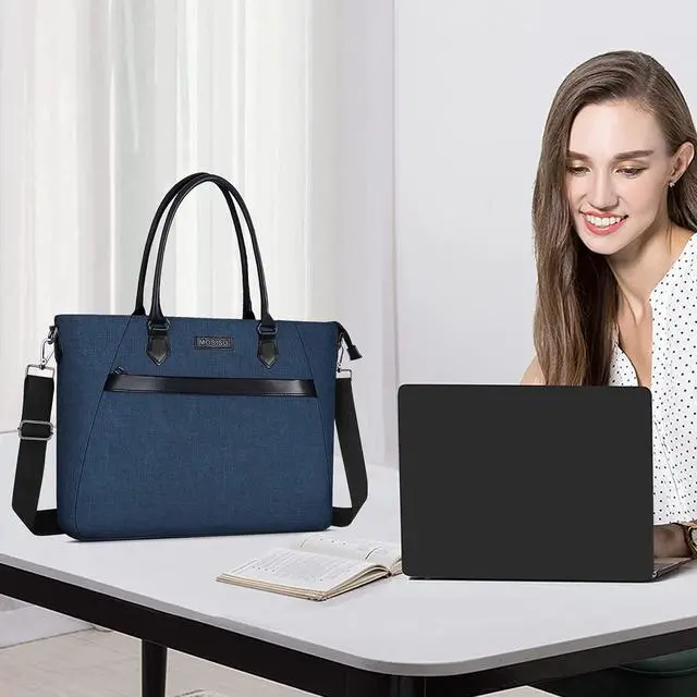 Alt view image 2 of 7 - Laptop Tote Bag (17-17.3 inch) with Front Trapezoid Pocket | MOSISO Laptop Tote Bag (17-17.3 inch) with Front Trapezoid Pocket, Deep Teal